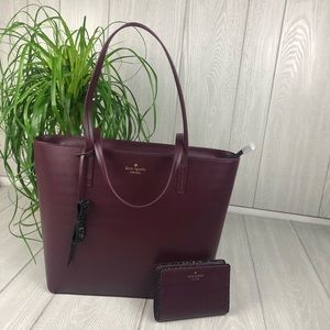 Kate Spade seton drive bow Karla maroon tote set